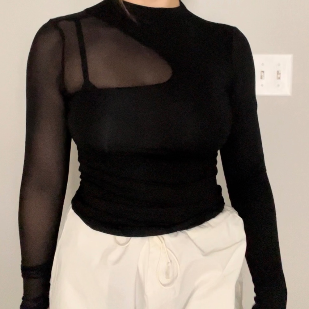 Black Half Mesh Long Sleeve